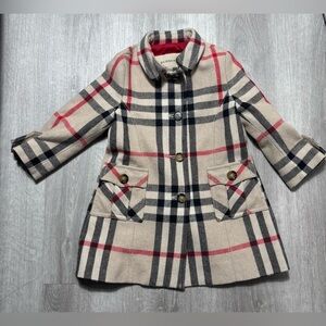 Burberry Girl Wool Blend Trench Coat – Tan Red Check – Size 2Y